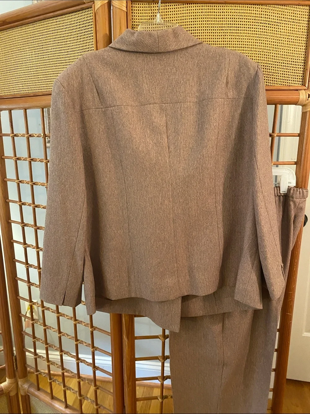 Amanda Smith Woman Herringbone Dress Jacket and Pant - Soft Taupe/Tan
